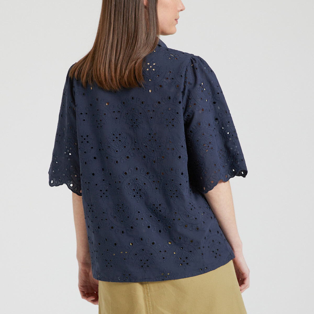 Broderies Anglaise Cotton Blouse with Wide Sleeves navy, VERO MODA