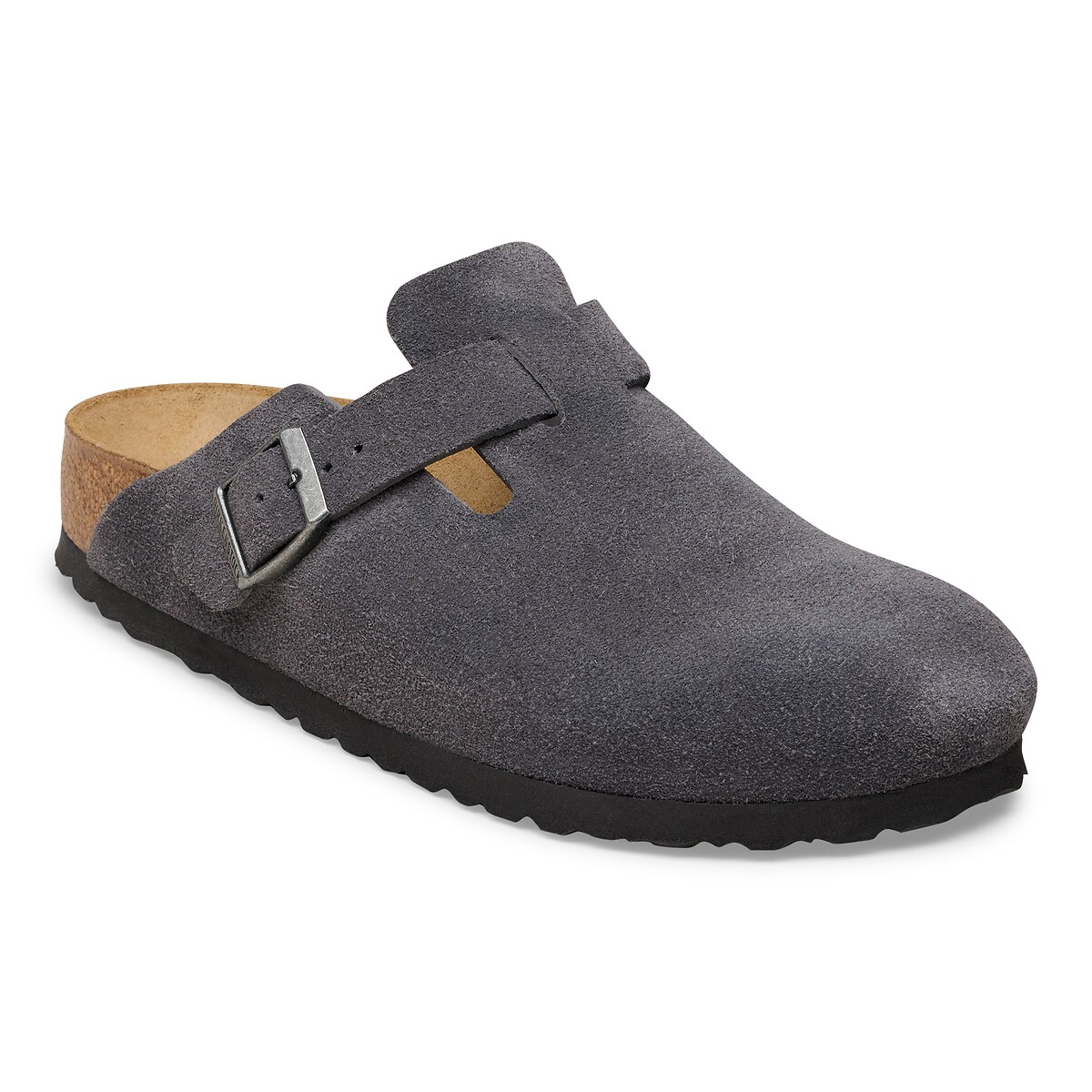 Sabots en cuir suédé BOSTON gris foncé, BIRKENSTOCK
