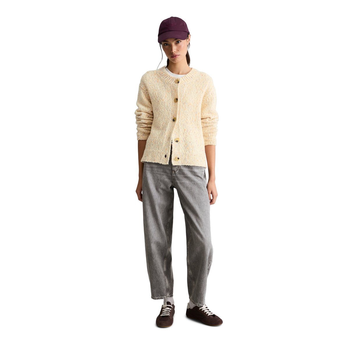 Cardigan en tweed coupe décontractée en mélange de coton et de laine vierge blanc, MARC O’POLO DENIM