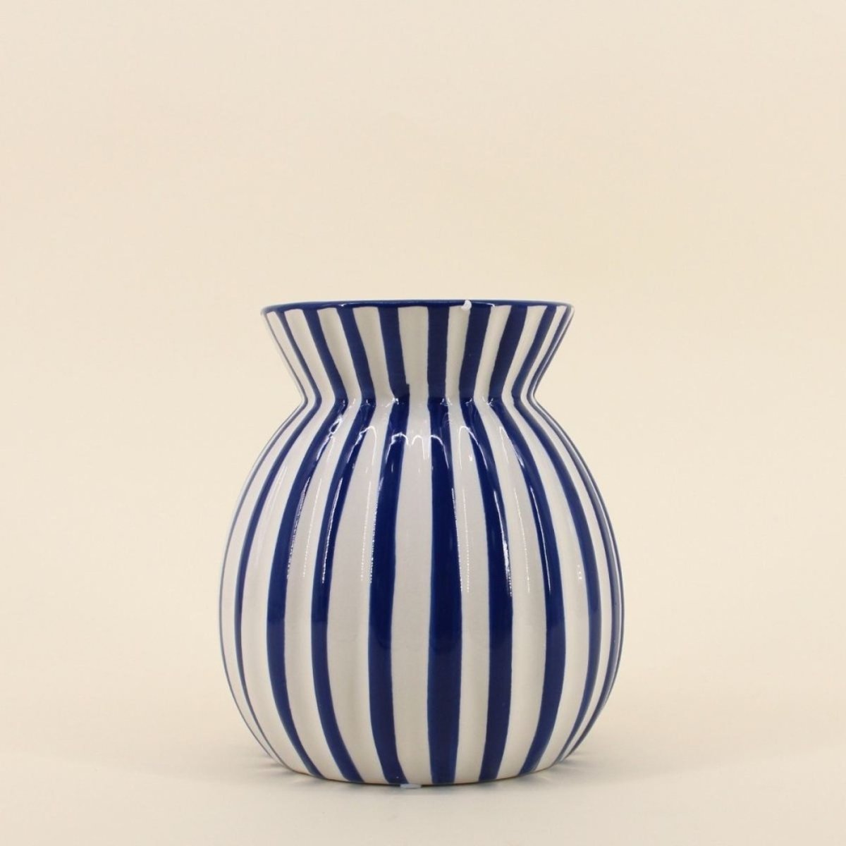 Vase céramique à rayures en relief, H19cm bleu, ORNAMI