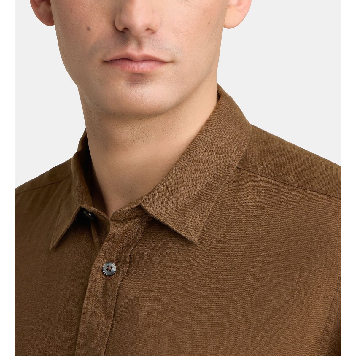 Chemise droite rilin en lin européen™ marron cannelle, GALERIES LAFAYETTE