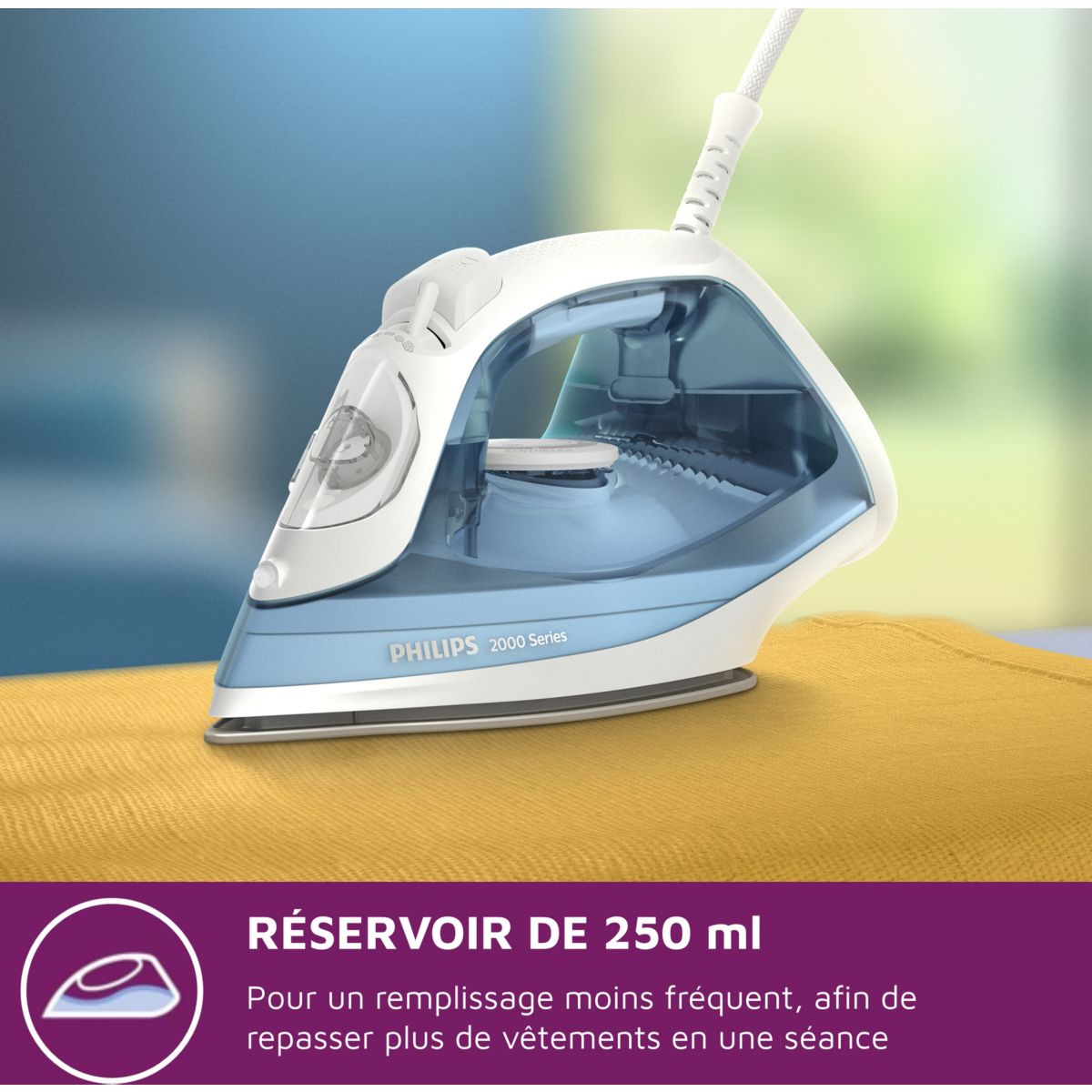 Fer à repasser DST2010/20 fer à vapeur EasySpeed Bleu clair, 2000W couleur unique, PHILIPS