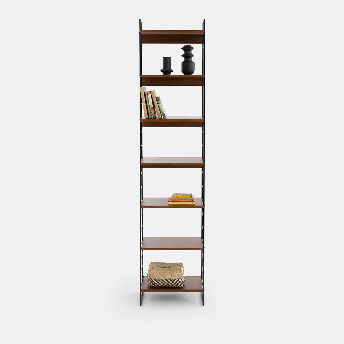 Bibliothèque, en métal acier et plaqué noyer, hauteur 220 cm, WATFORD noyer/noir, LA REDOUTE INTERIEURS