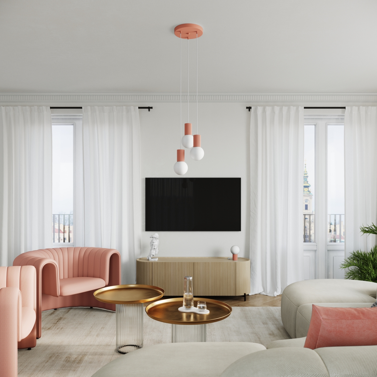 Suspension Aluminium Pêche G9 1 Halo rose, EDEN