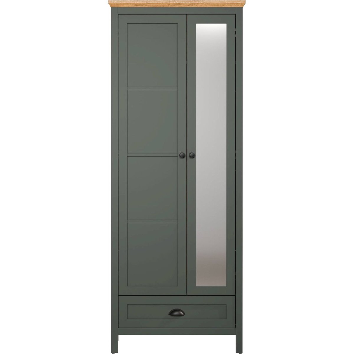 Armoire 2 portes avec miroir FOREELLS vert foncé et chêne evoke, RECOLLECTION
