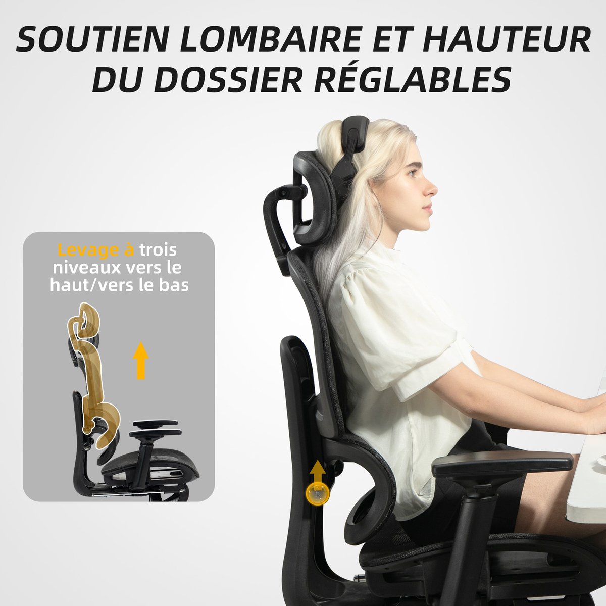 Chaise de bureau Maille (100 % polyester) noir, HOMCOM