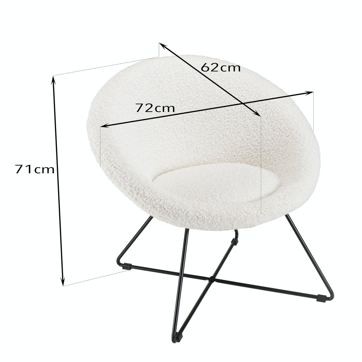 Fauteuil rond blanc tissu bouclette TIM blanc, PIER IMPORT