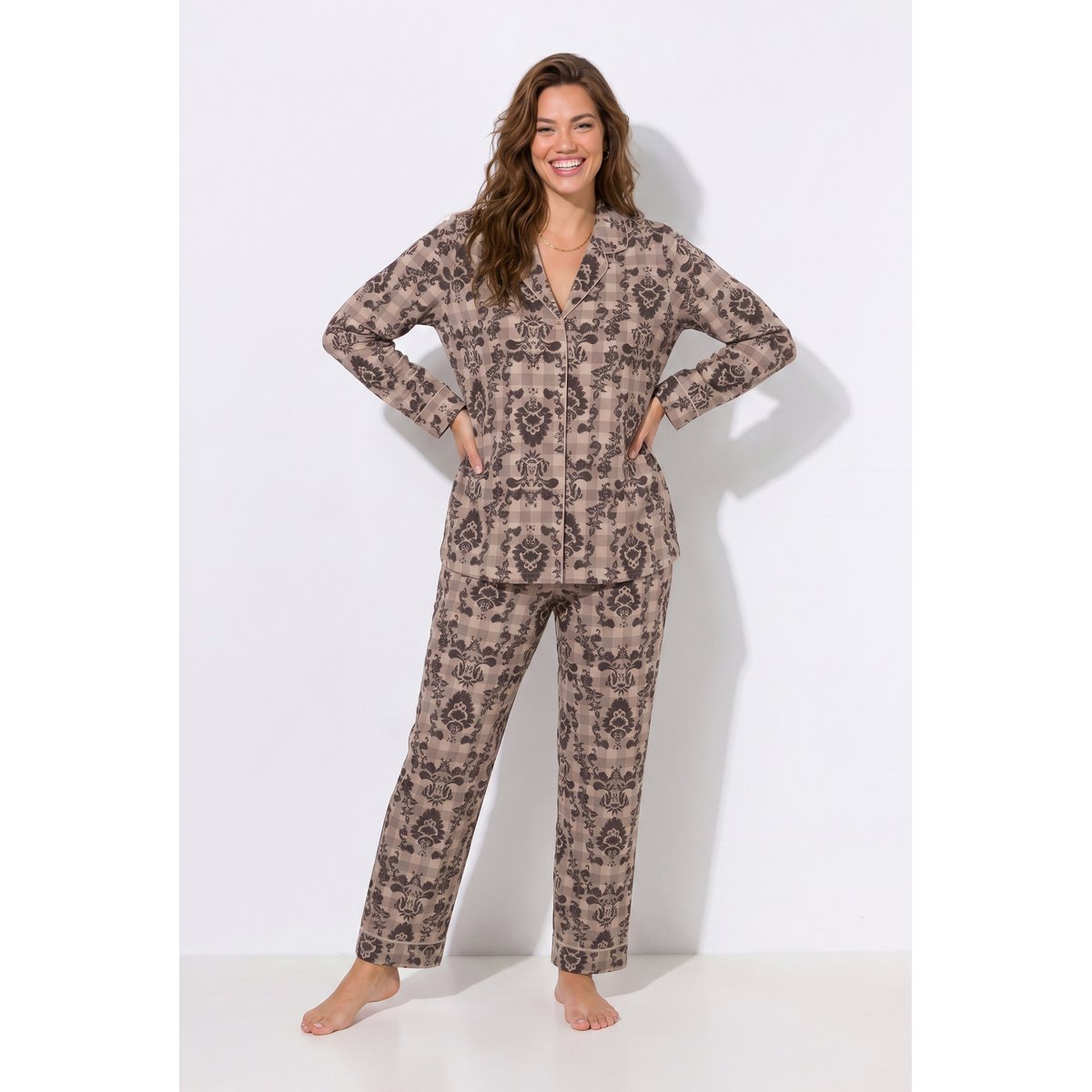 Pyjama, carreaux / motifs marron pin, ULLA POPKEN