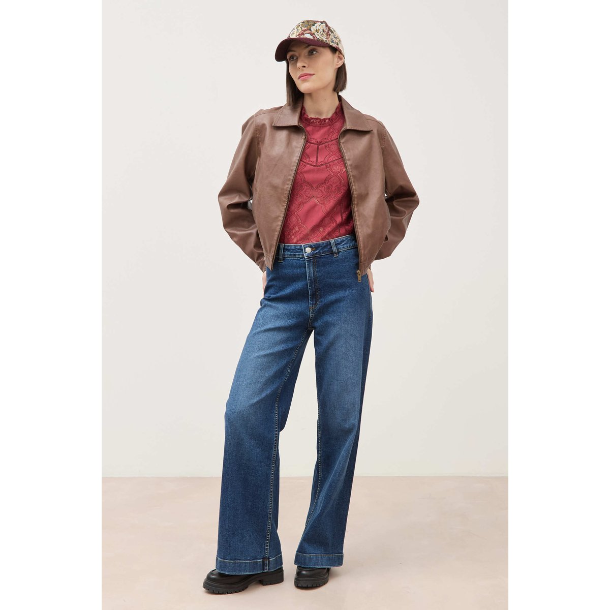 Blouson manches longues similicuir marron, BONOBO