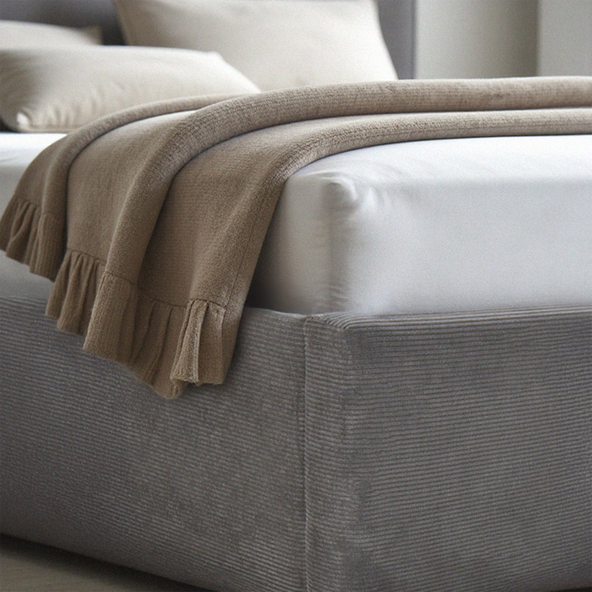 Lit coffre en velours côtelé 160x200cm- CAMA gris, DRAWER