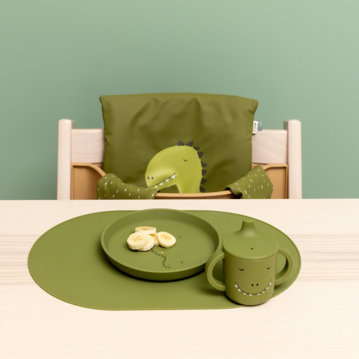 Coussin pour chaise haute TrippTrapp Stokke Mr. Dino vert, blanc, TRIXIE