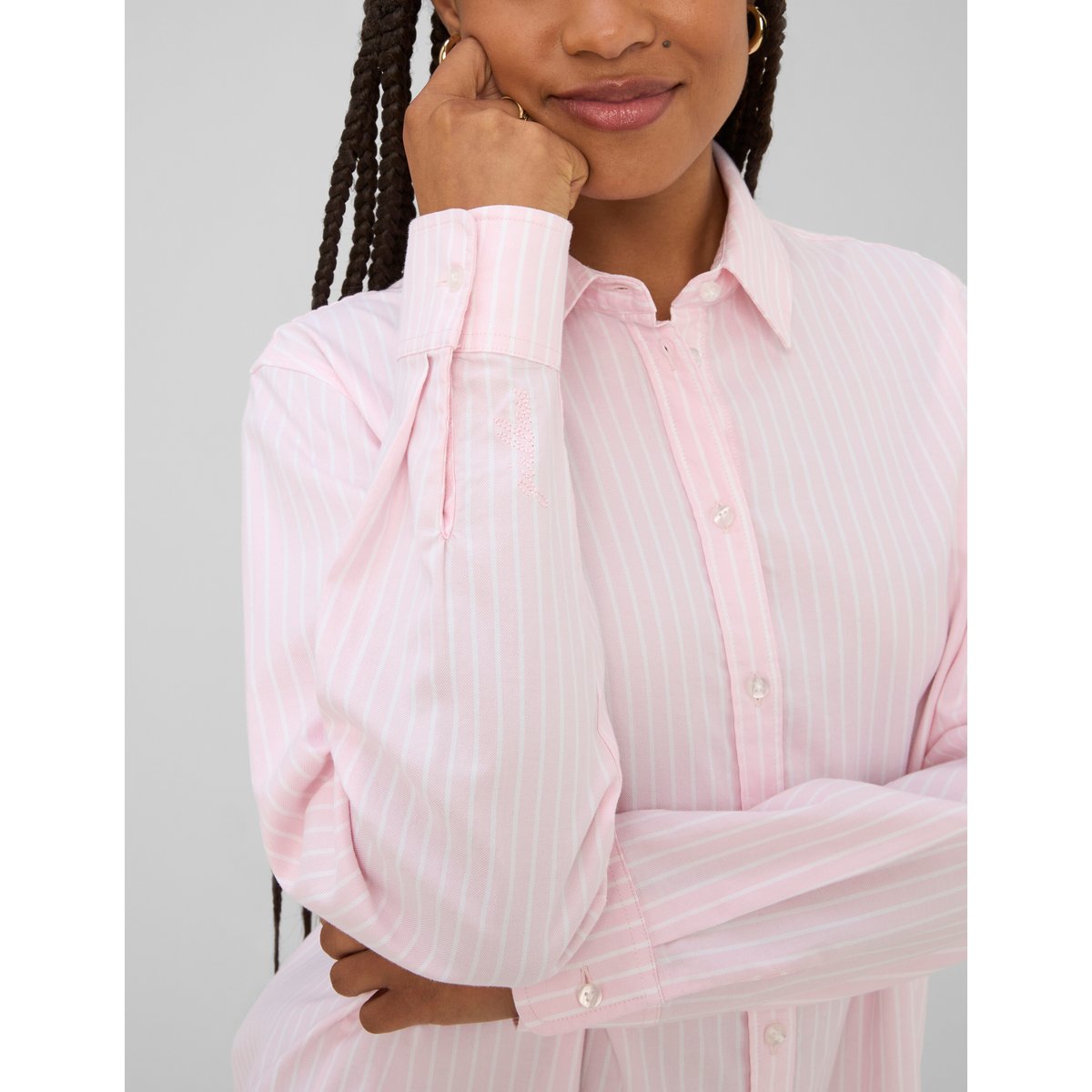 Chemise rayée manches longues rose pâle, BZB