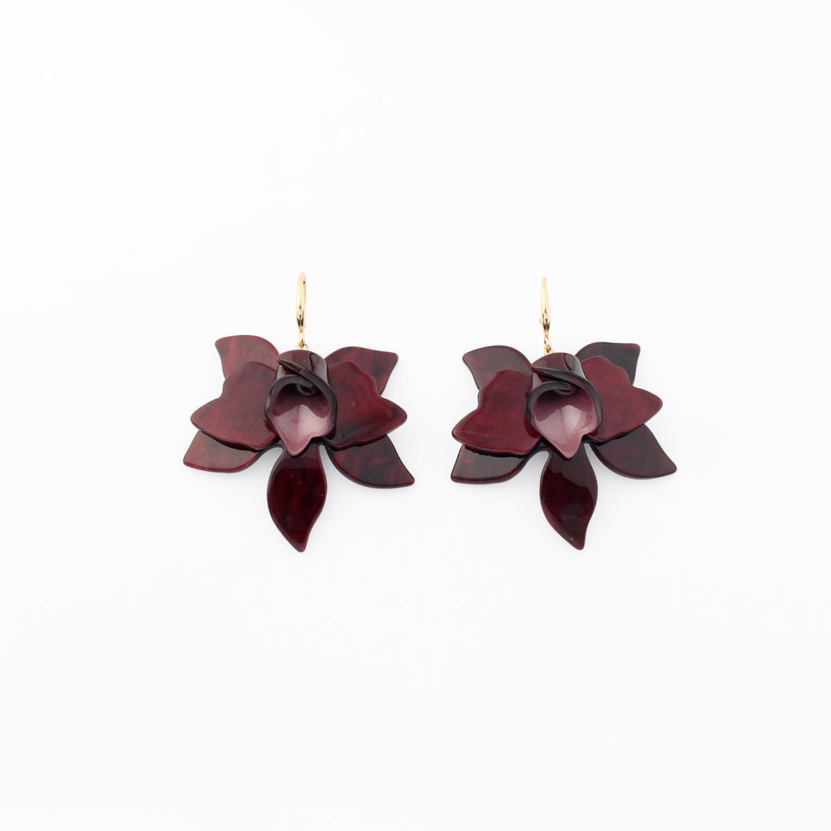 Boucles d'oreilles fleurs en résine bordeaux bordeaux, BALABOOSTE