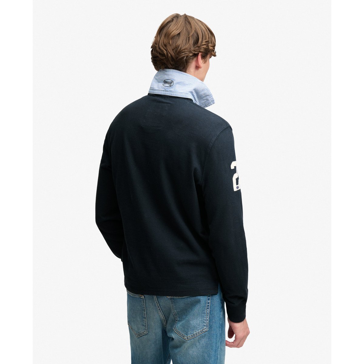 Rugby Shirt Double Emblem Coupe Décontractée bleu marine éclipse, SUPERDRY