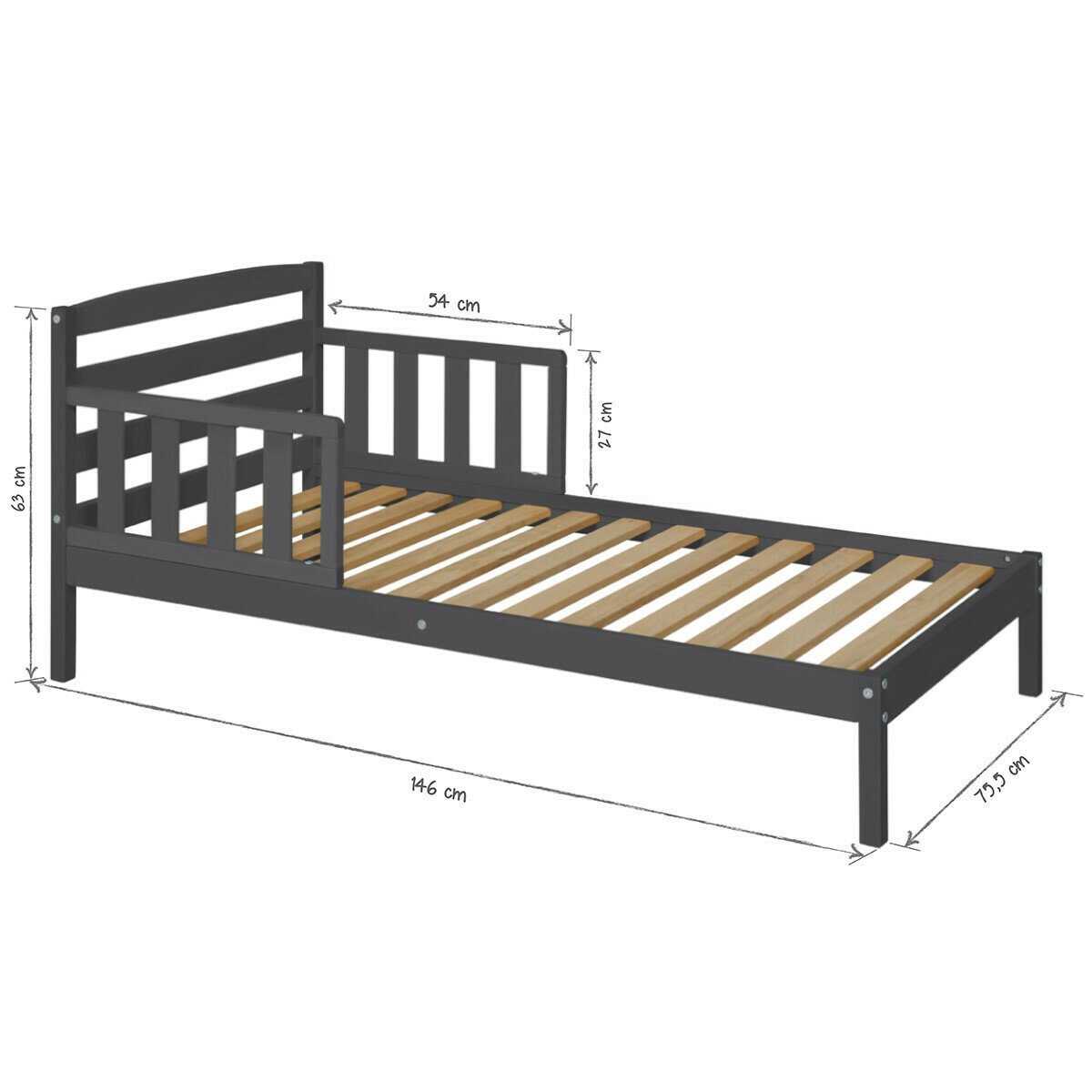 Lit enfant avec matelas Bois massif  MISUNA gris, AKITEN RETAIL