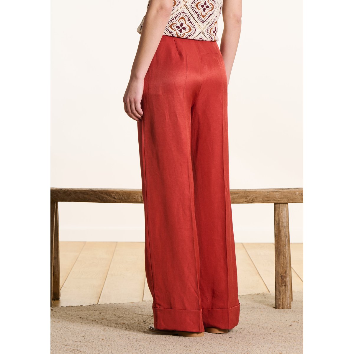 Pantalon large avec ceinture brique, LA FEE MARABOUTEE