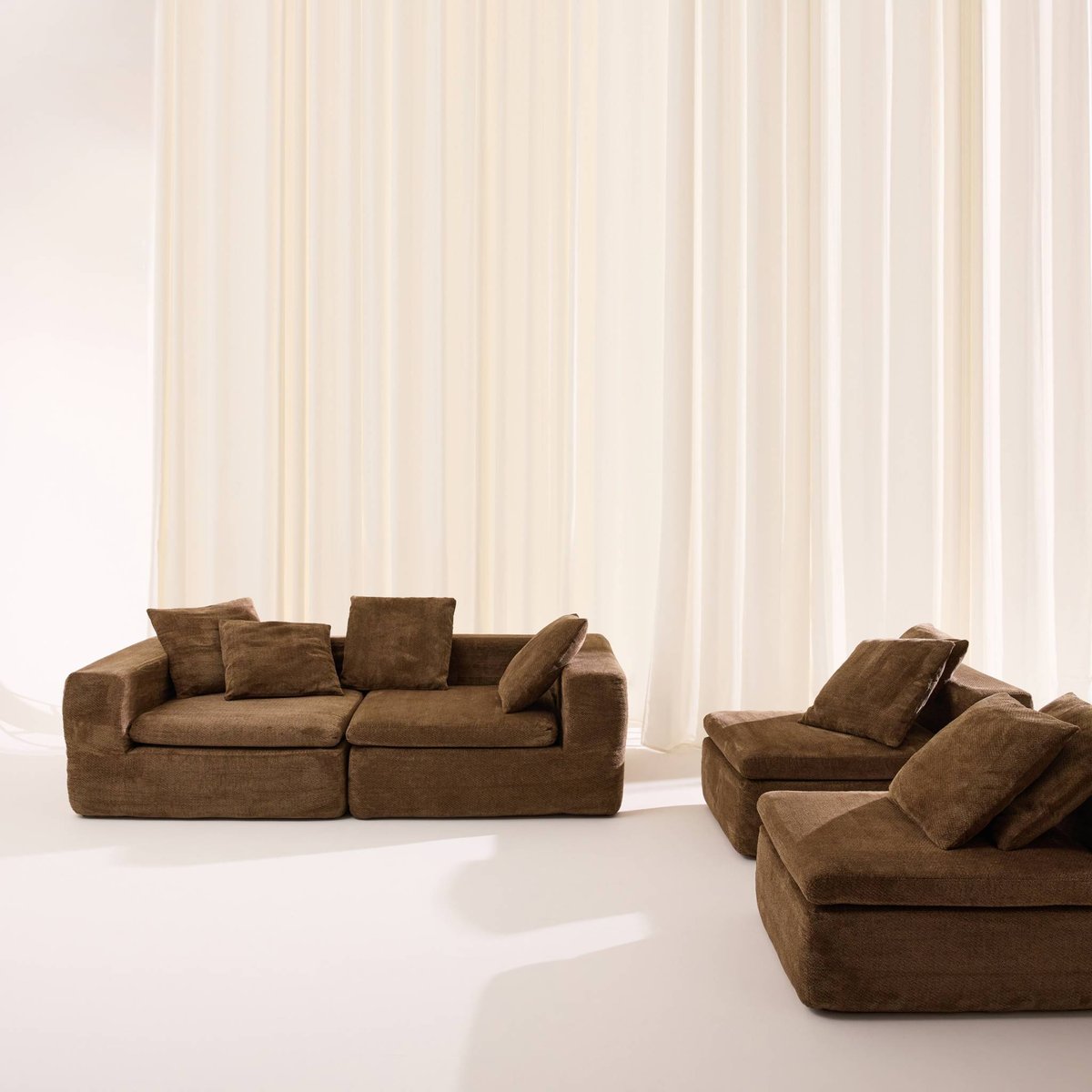 Canapé compressé modulable tissu chenille 5 places MOVI marron, SWEEEK