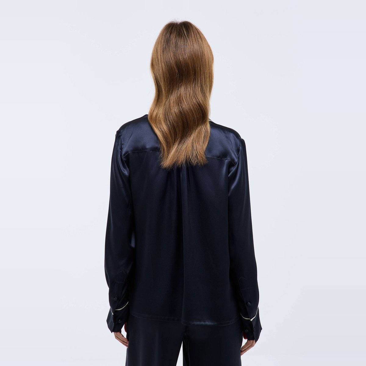 Chemise unie en soie marine, MONOPRIX