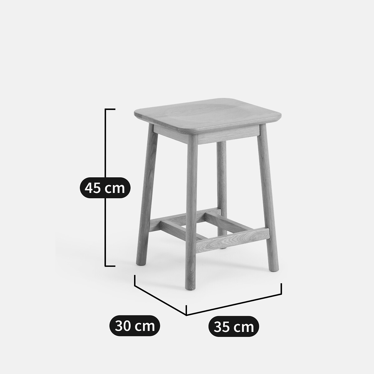 Hocker aus massiver Eiche H45 cm, Monsio eiche, LA REDOUTE INTERIEURS