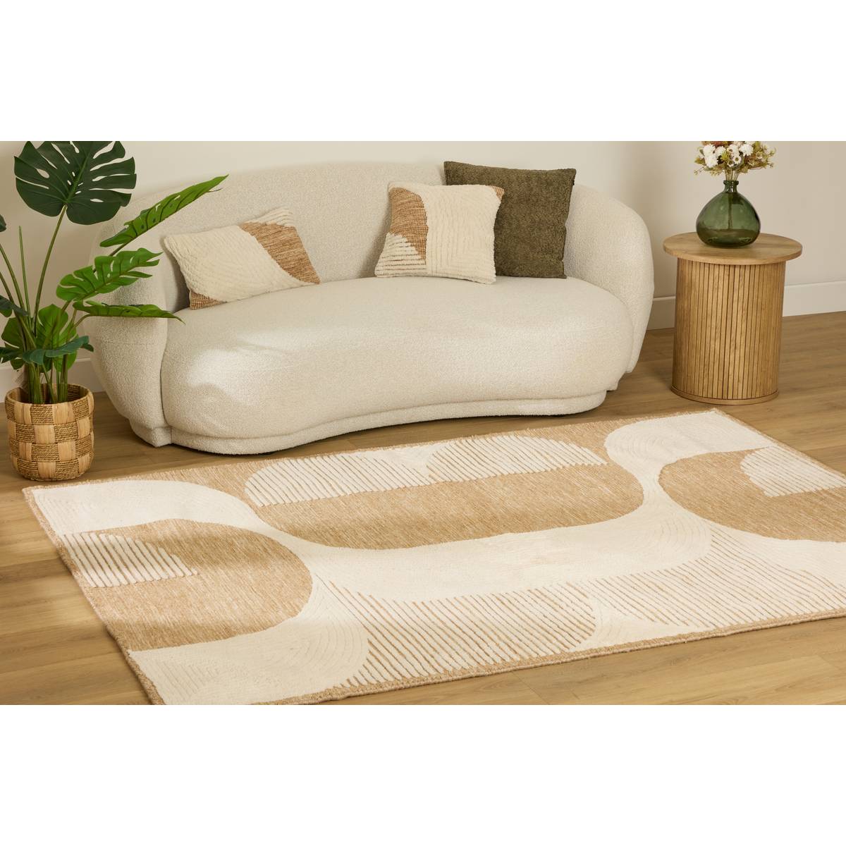 Tapis rectangulaire LOOMIA beige lin, ATMOSPHERA