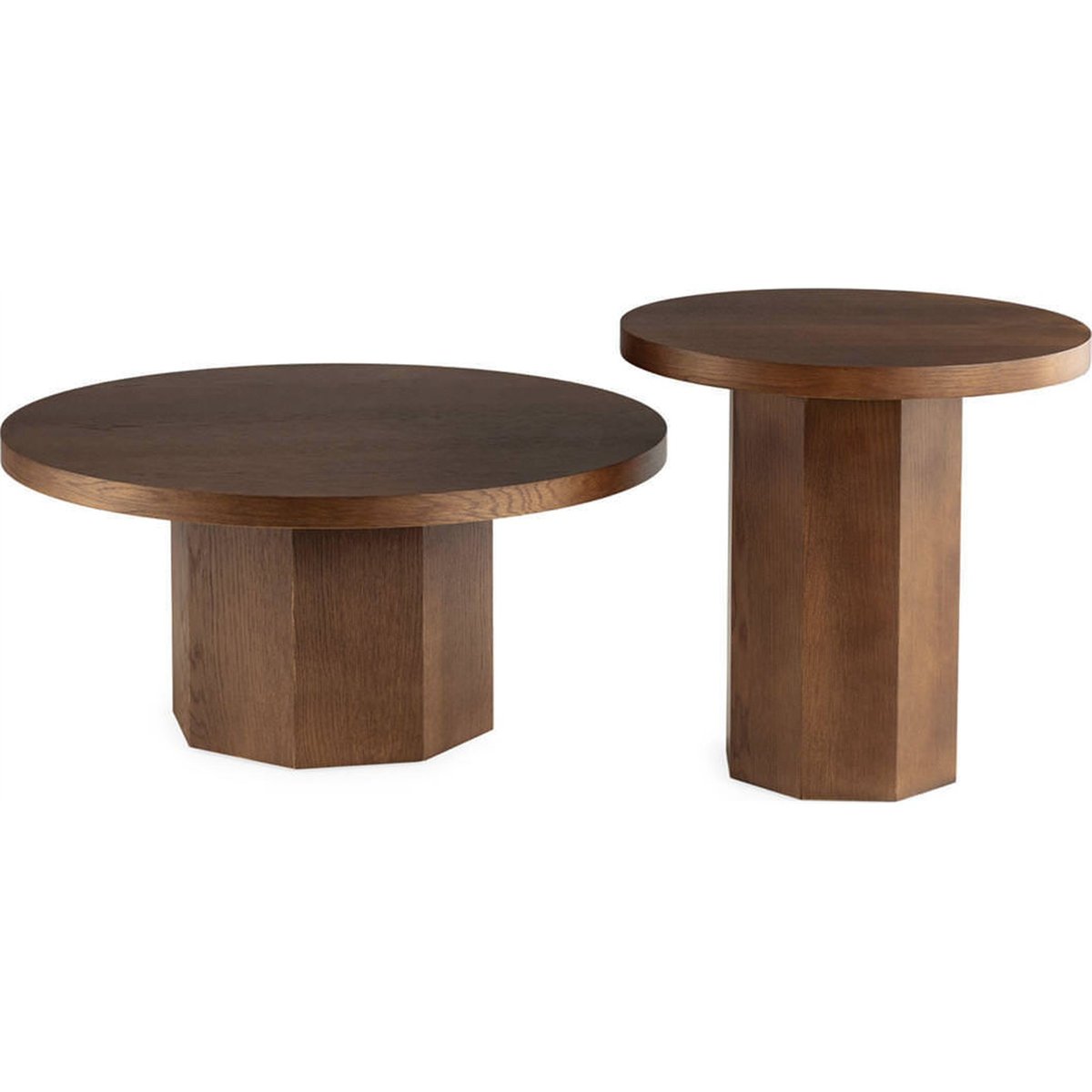 Table d'appoint ronde, Placage de chêne noyer, RECOLLECTION