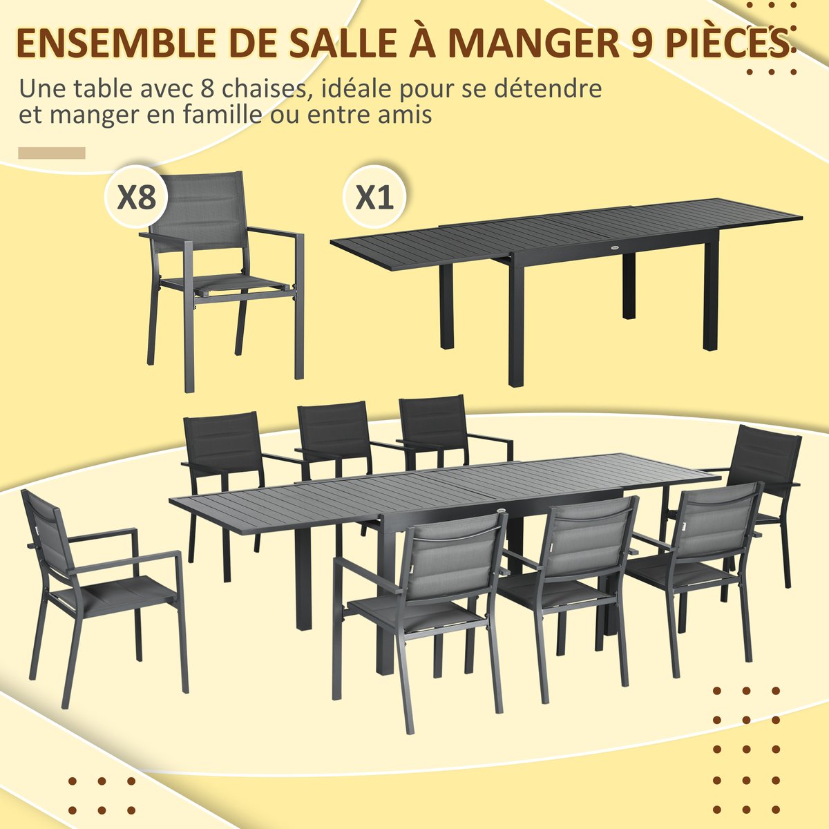 Ensemble de salon de jardin Aluminium Gris noir, OUTSUNNY