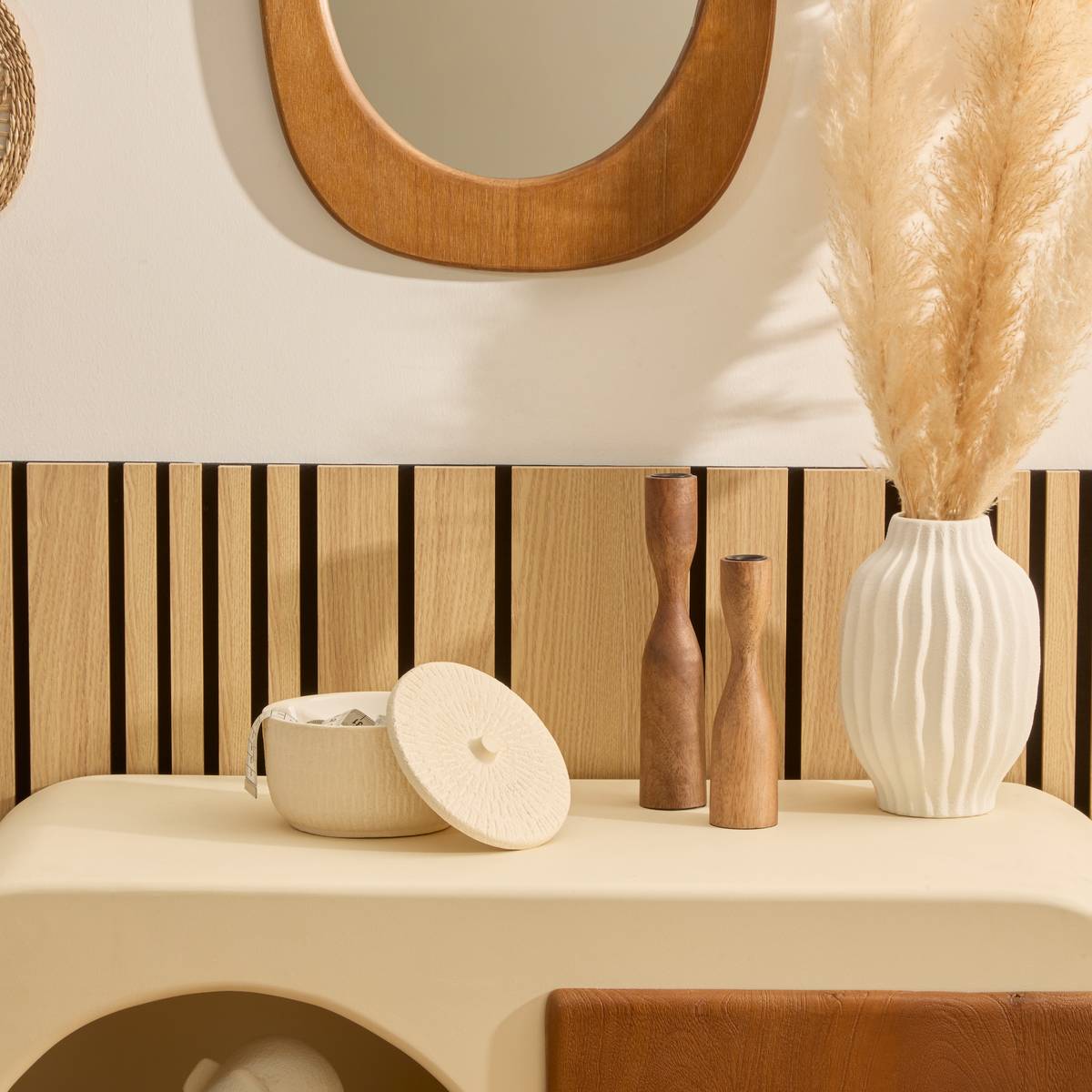 Boîte décorative D15,5cm céramique SIEN blanc, ATMOSPHERA