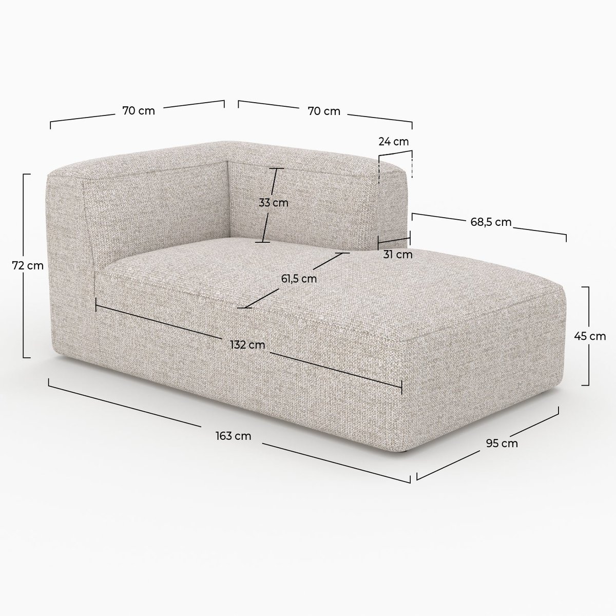 Méridienne d'angle à droite pour canapé modulable en tissu - HESTIA beige, MAISON PAVANE