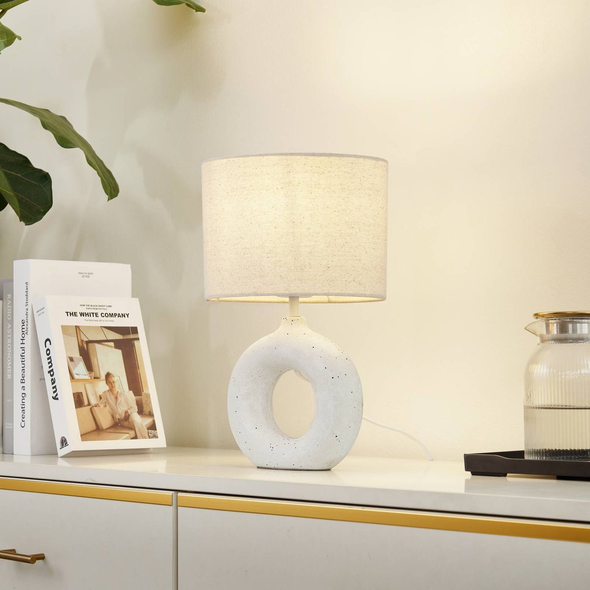 Lampe à poser en textile moderne, Kody beige, blanc, LINDBY