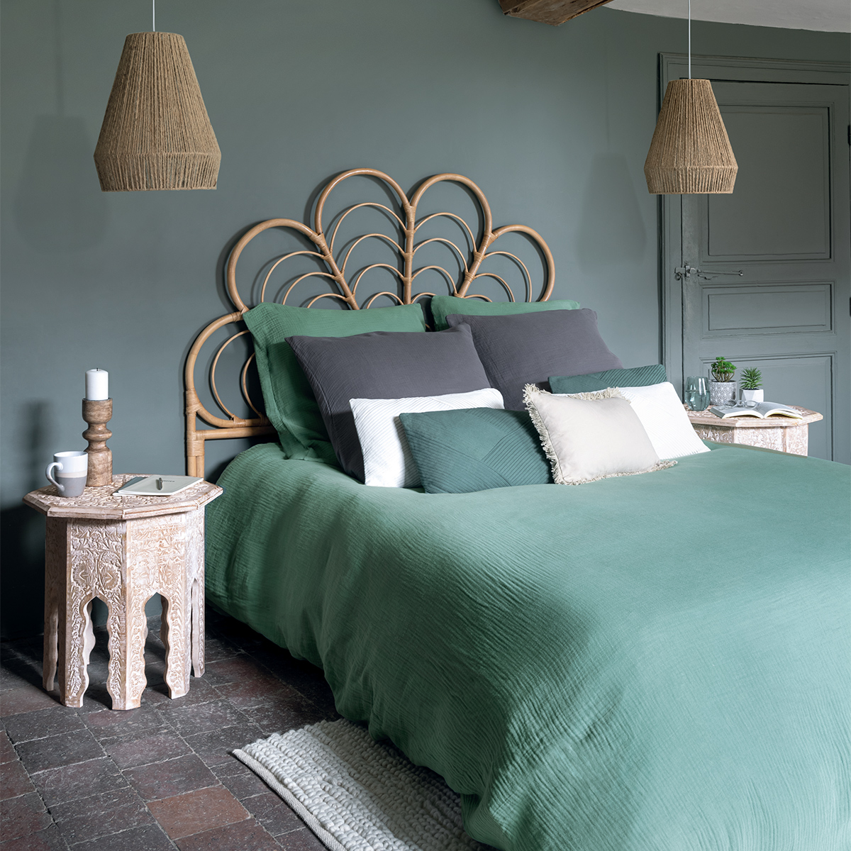 Suspension en jute tressé PALM marron caramel, ATMOSPHERA