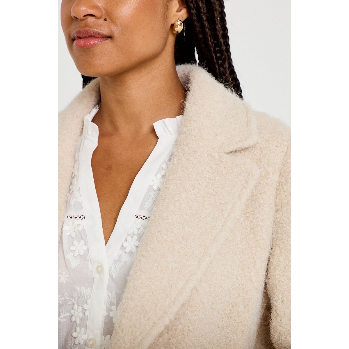 Manteau droit mi-long bouclettes beige, CACHE CACHE