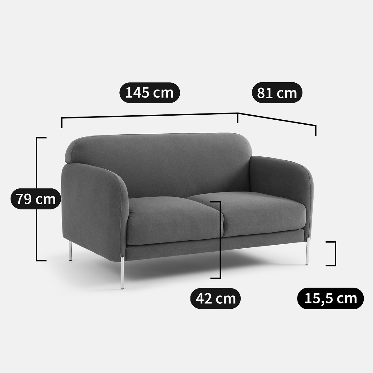 Canapé droit, 2 places, en velours mat, PABLO marron, LA REDOUTE INTERIEURS