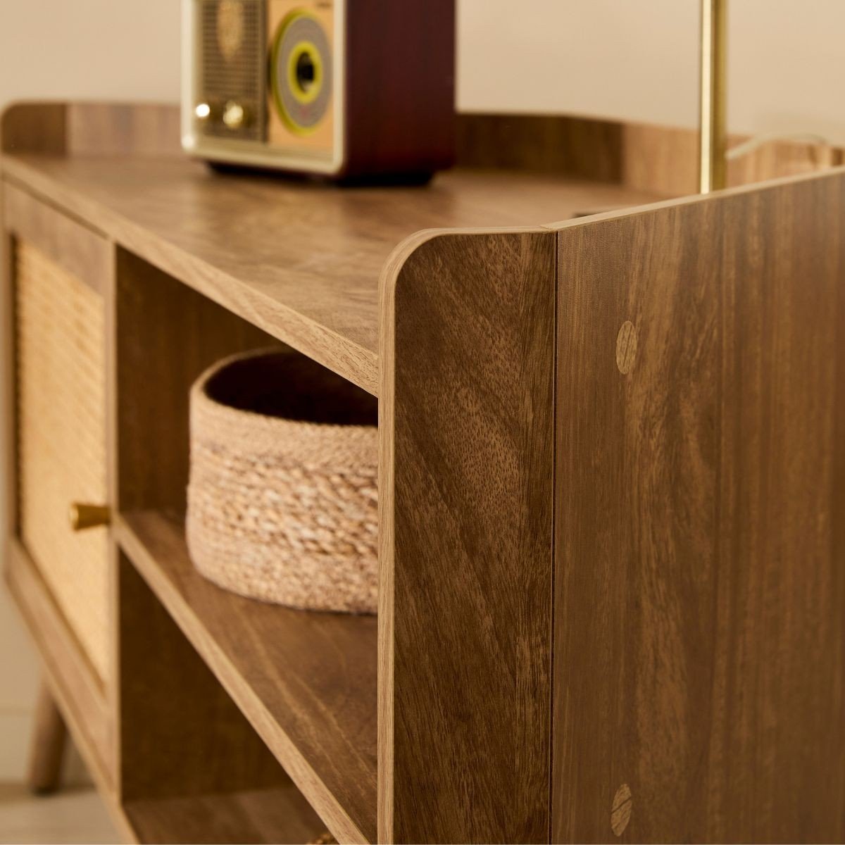 Meuble TV d'angle 1 porte 2 niches - PALMO bois clair, CALICOSY