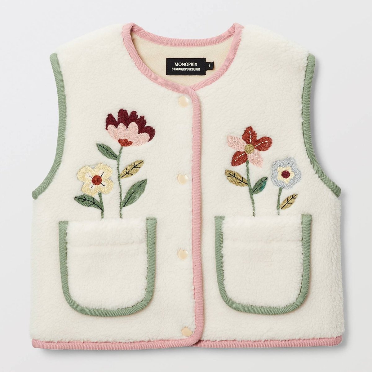 Gilet sherpa sans manches brodé amaretti, MONOPRIX