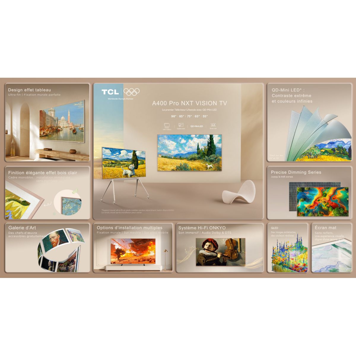 TV Mini LED 55A400 PRO (2026) 55" (140 cm) couleur unique, TCL
