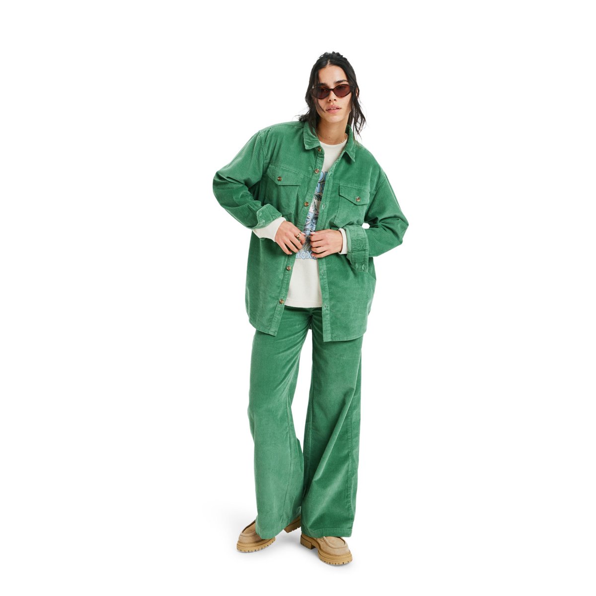 Chemise manches longues en velours côtelé LET IT GO CORD. vert deep grass green, ROXY