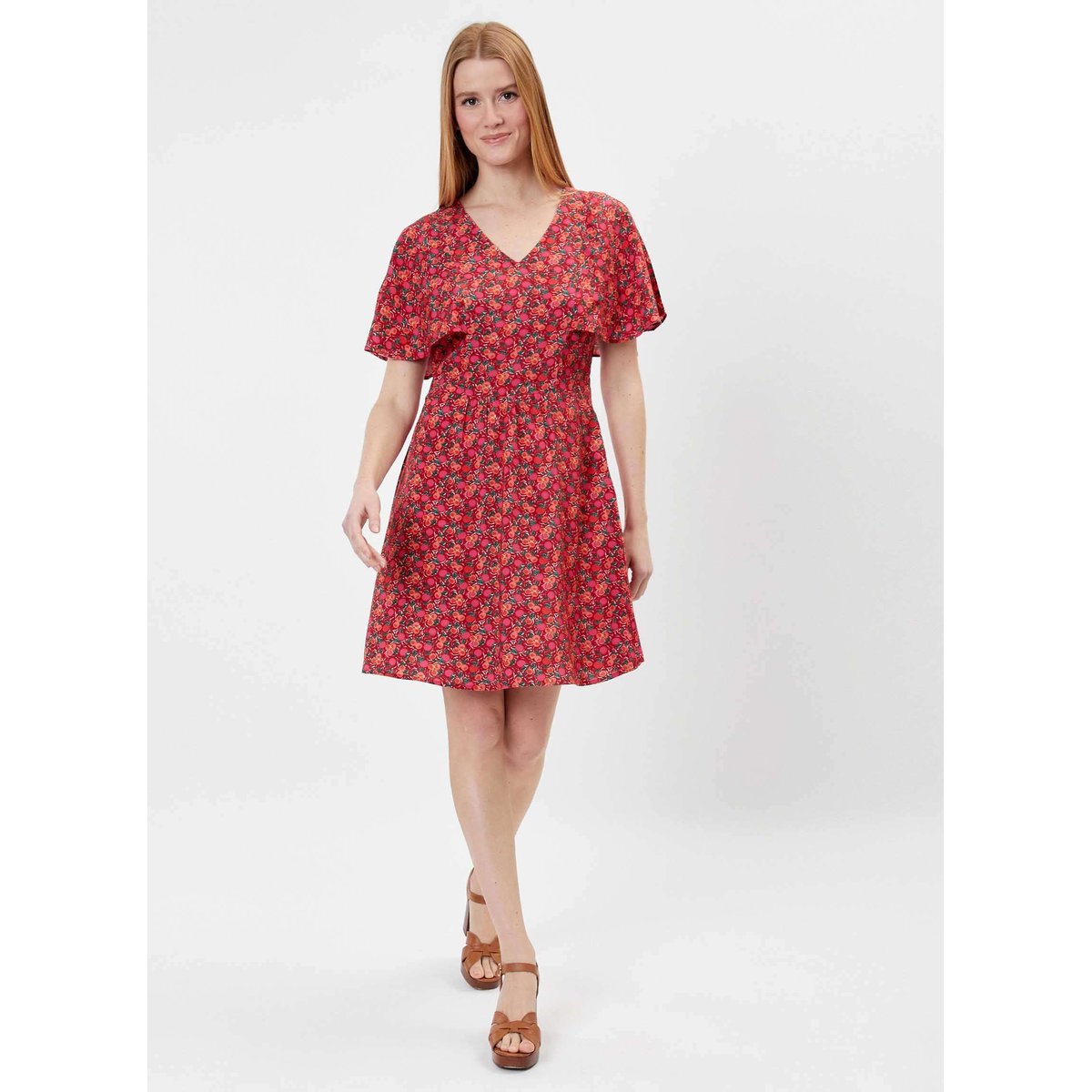 Robe imprimée manches papillon Ecovero UNE rose cherry, PRINCESSE NOMADE