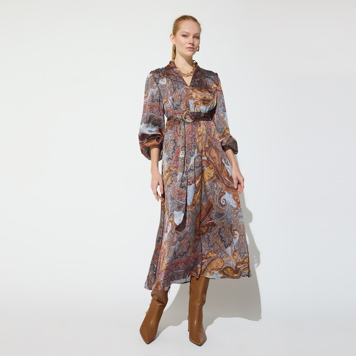 Robe midi bohème imprimé paisley bleu, LOLA CASADEMUNT