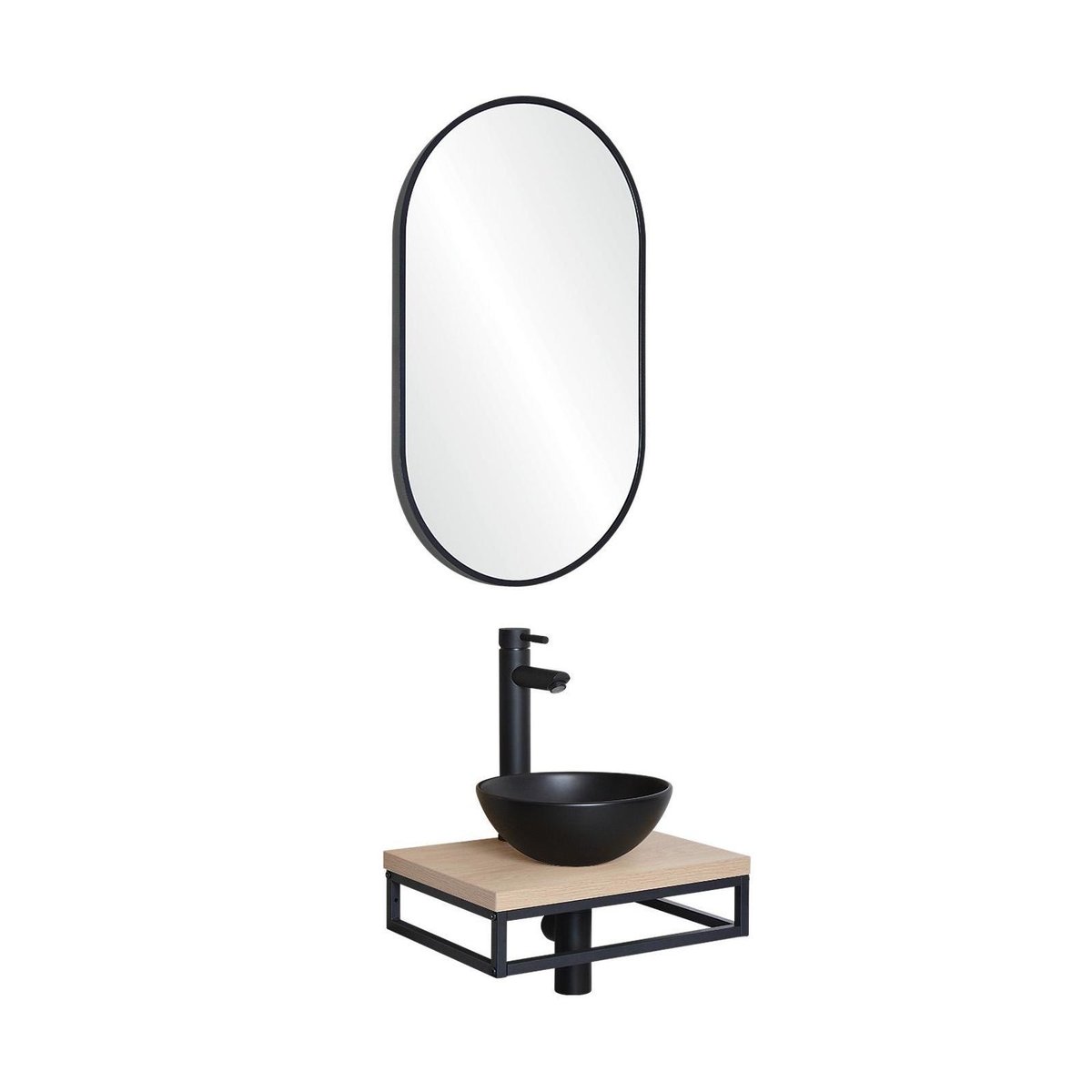 Lave-mains plan fin + vasque + miroir SOHO décor chêne, MOB IN