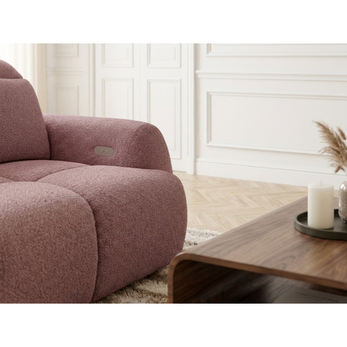 Canapé d'angle convertible 3 places en tissu chenille, RUBY rouge, BOBOCHIC