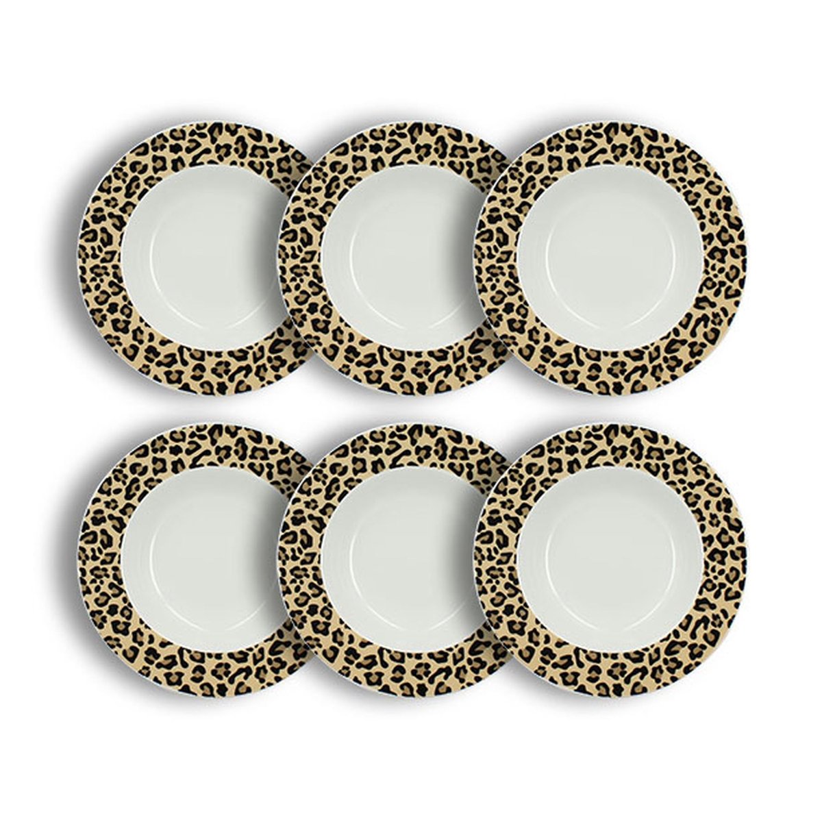 Lot de 6 assiettes creuses 20cm en porcelaine, LEOPARD beige, NOVASTYL