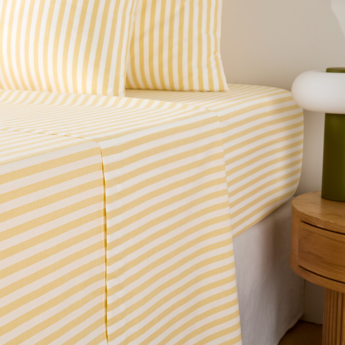 Drap plat en coton, rayures en tissé-teint, SOIZIC JAUNE rayé jaune, LA REDOUTE INTERIEURS