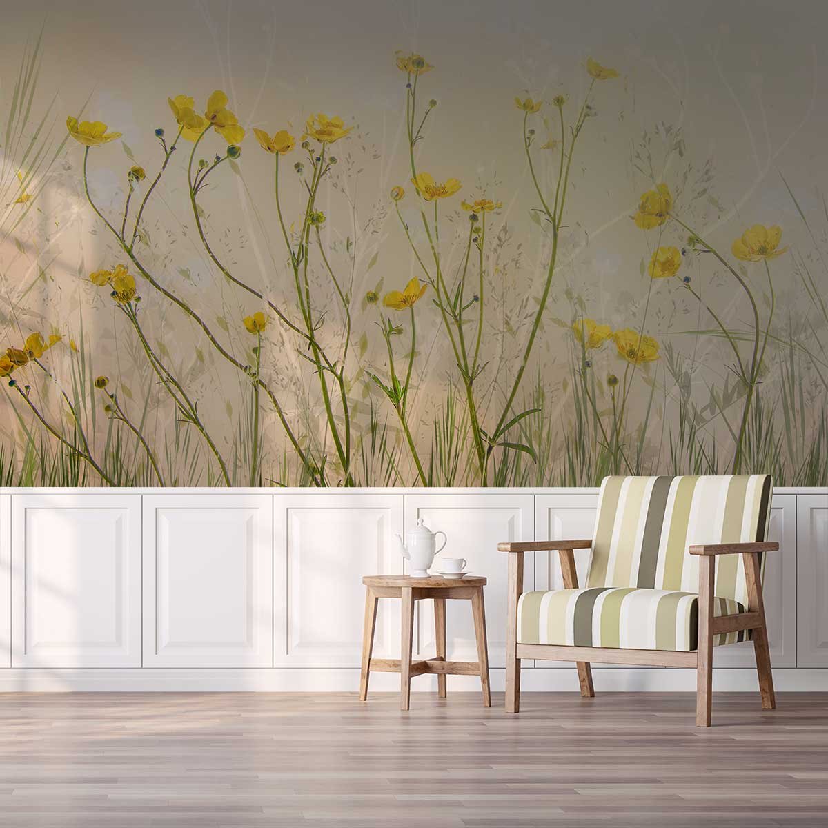 Papier peint fleurs jaunes intissé, HEXOA