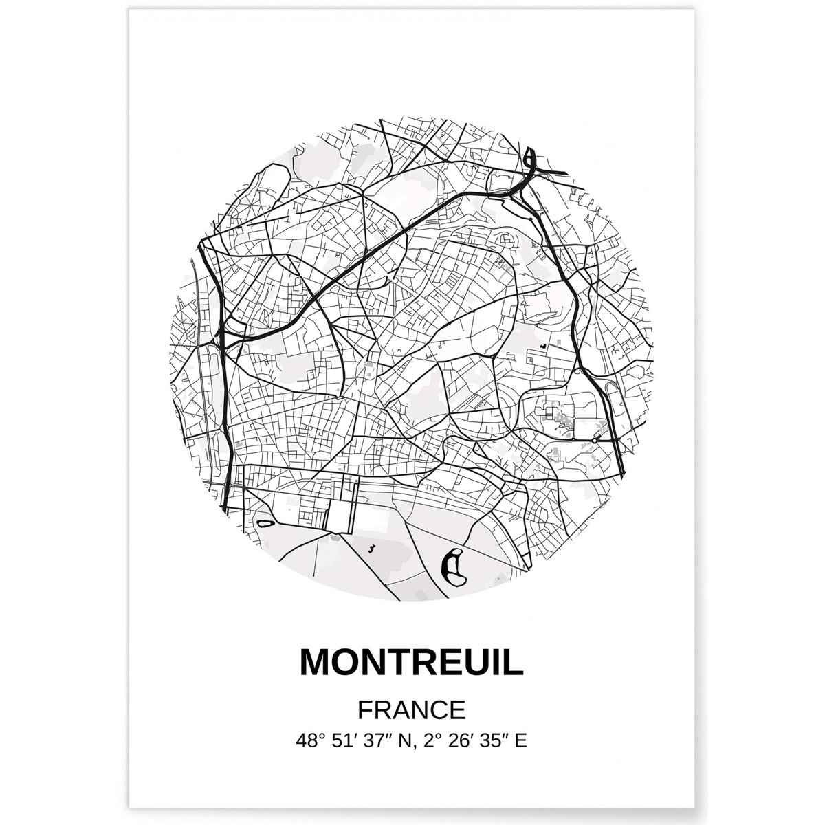 Affiche Carte Montreuil blanc, L'AFFICHERIE