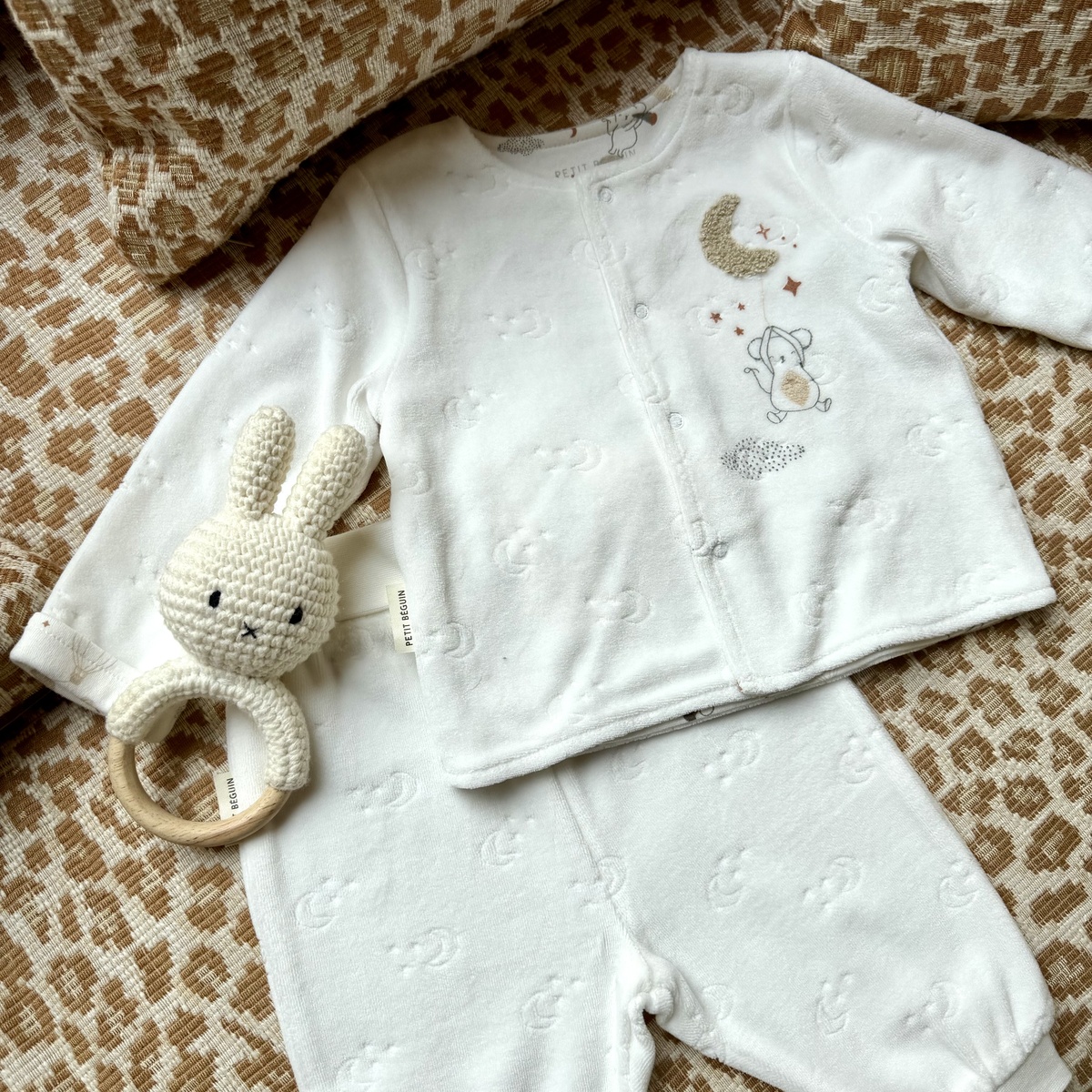 Ensemble bébé gilet et pantalon en velours Eliah ecru, PETIT BEGUIN