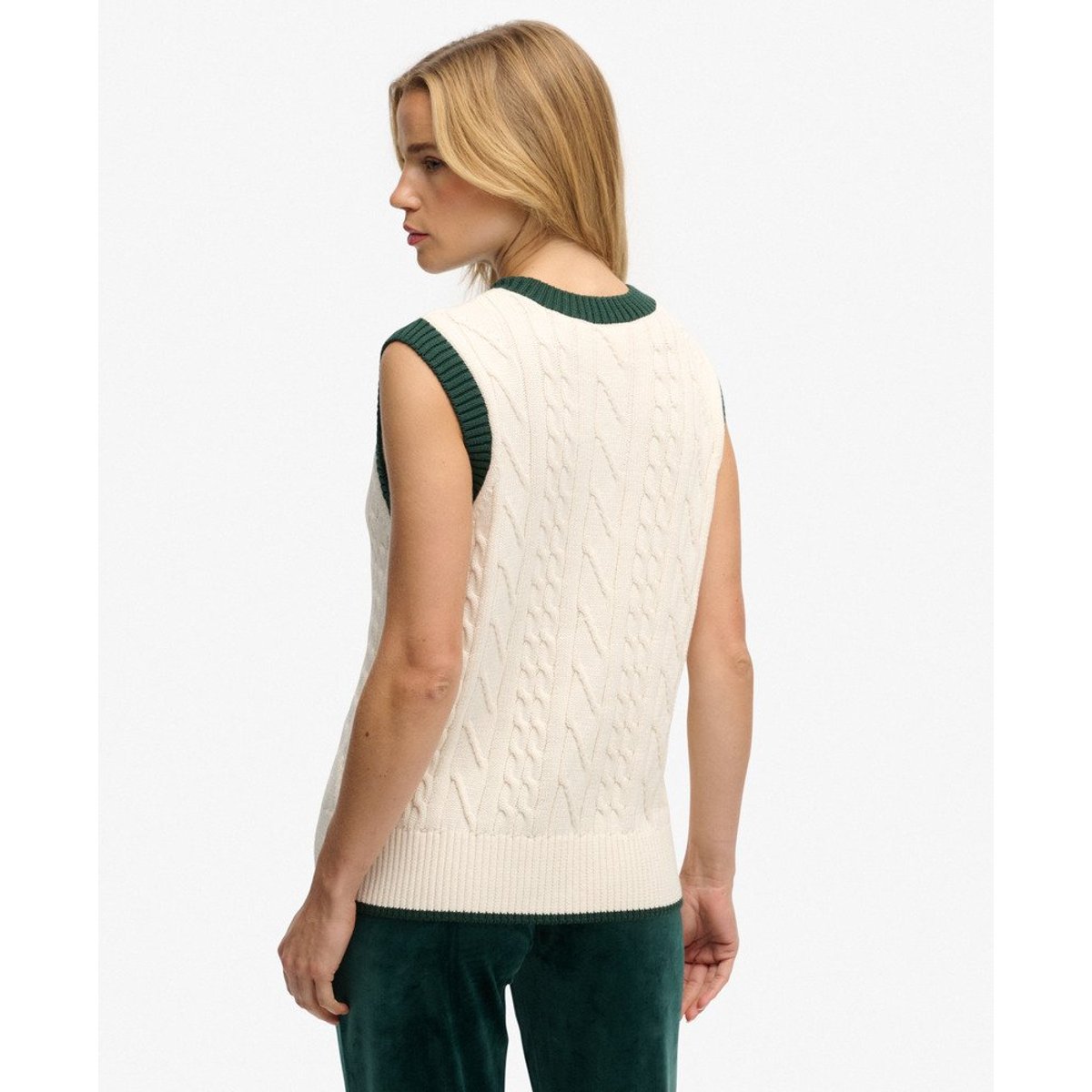 Débardeur en maille Heritage blanc cassé os du désert, SUPERDRY