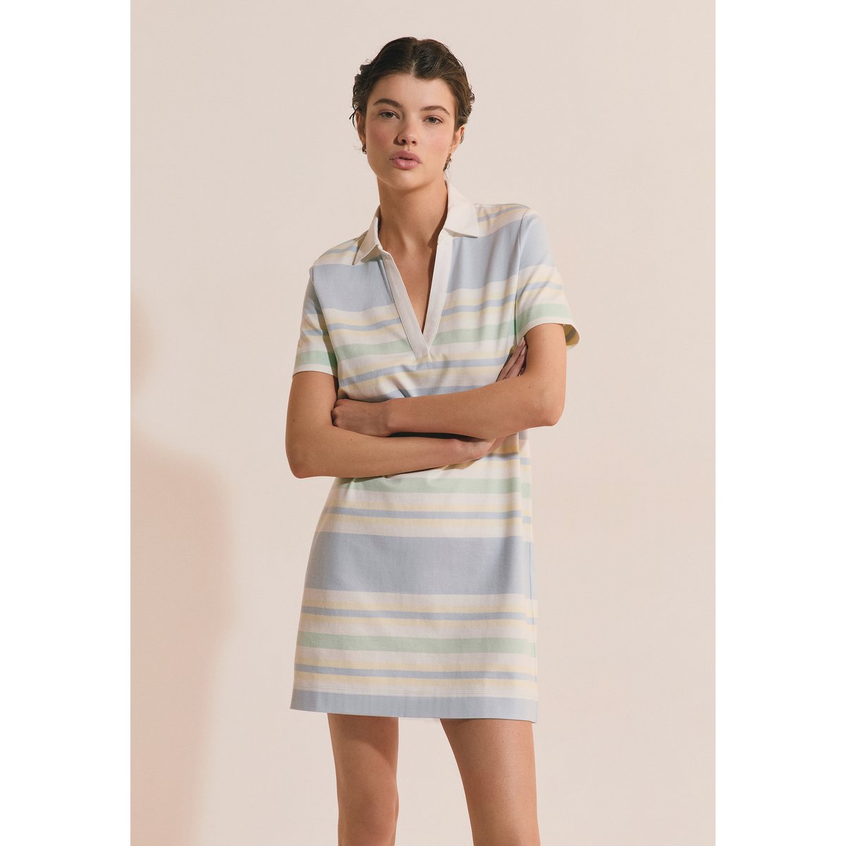 Robe courte à rayures en coton RAIPONCE RAY bleu azur, ETAM