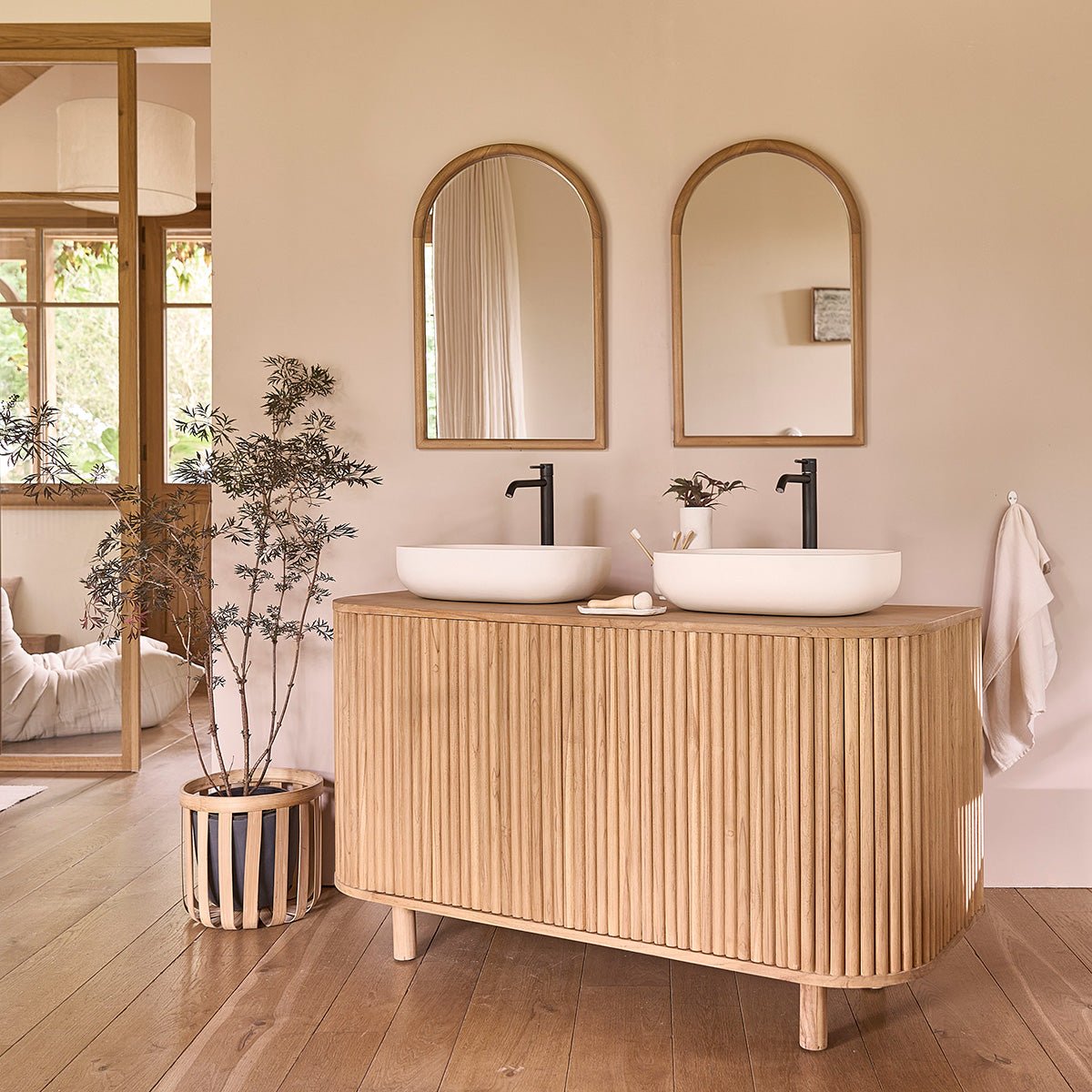 Meuble sous vasque en teck massif 142 cm COLINE naturel, BERAH GETAH