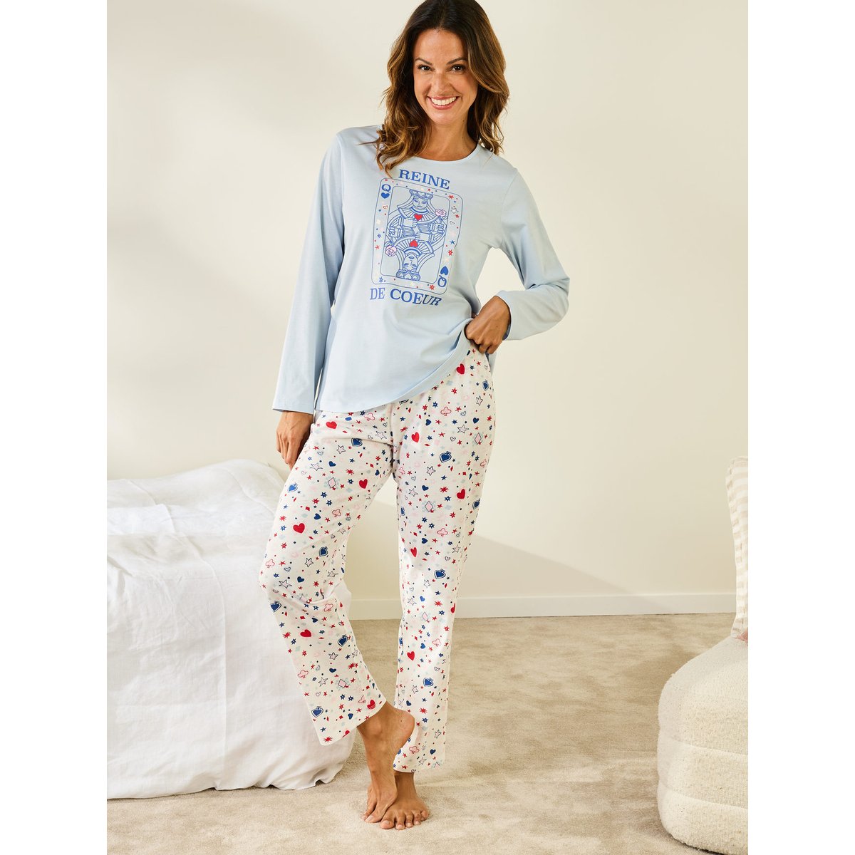 Pantalon de pyjama femme imprimé blanc, DAXON