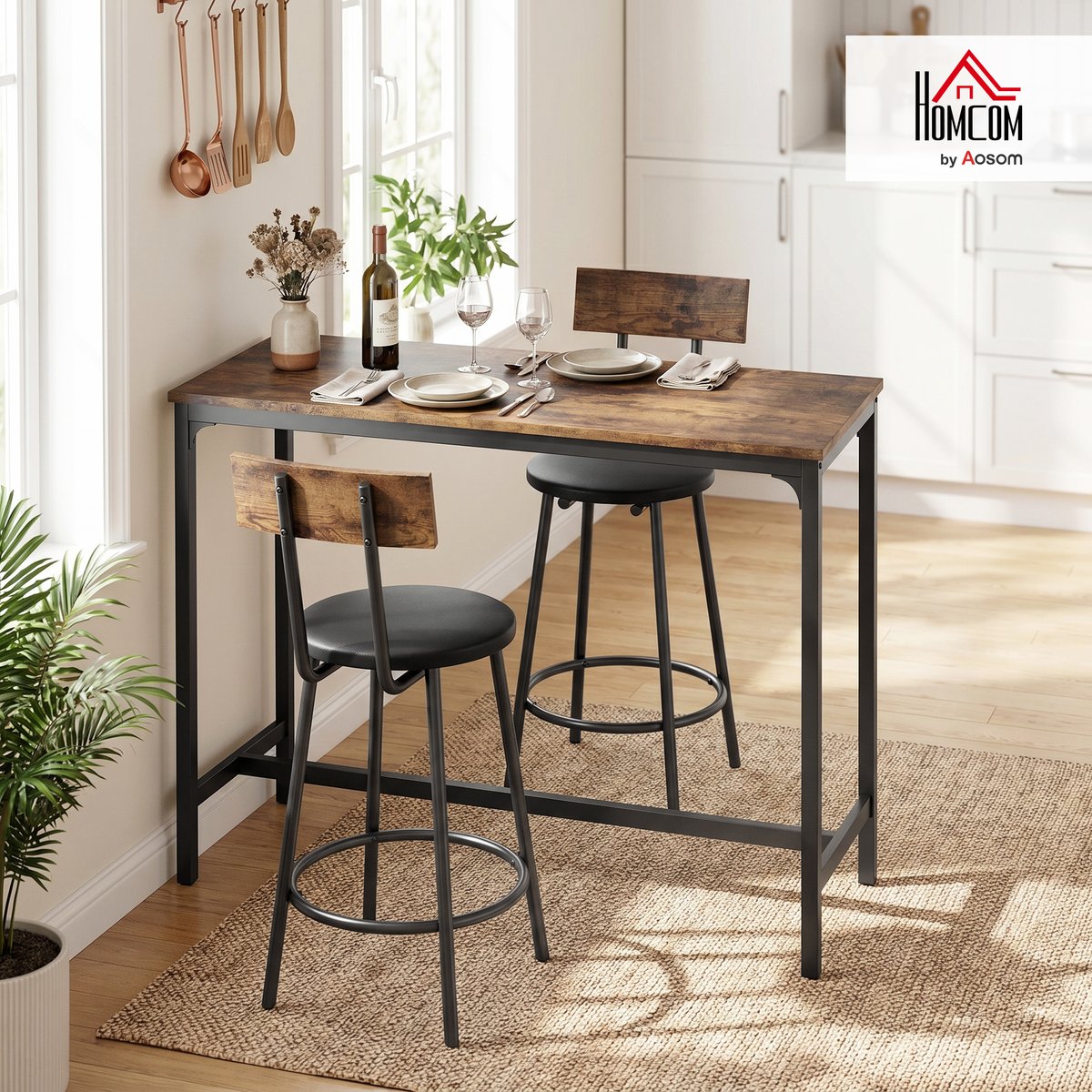 Ensemble de table de bar MDF Brun Rustique brun rustique, noir, HOMCOM